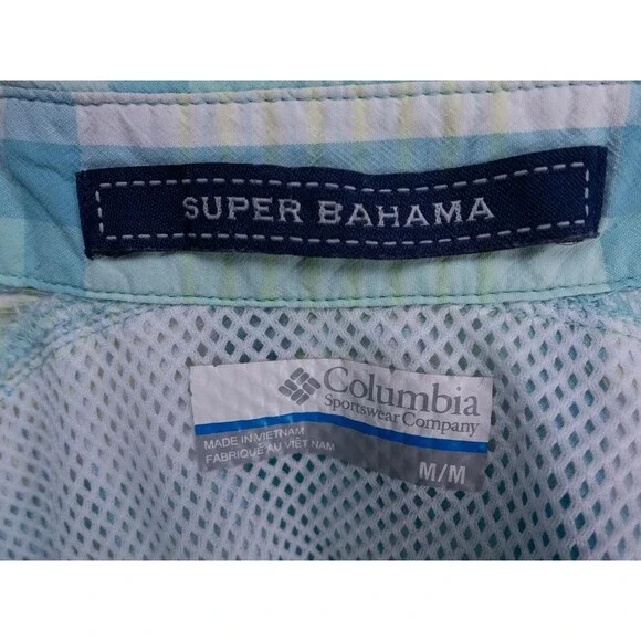Columbia PFG Shirt Womens Medium White Blue Plaid Super Bahama Fishing Outdoor - Picture 2 of 15